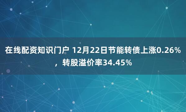 在线配资知识门户 12月22日节能转债上涨0.26%，转股溢价率34.45%